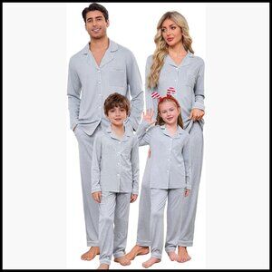 Long Sleeve Button Down Pajama Set, 95% Polyester 5% Spandex, Family Matching